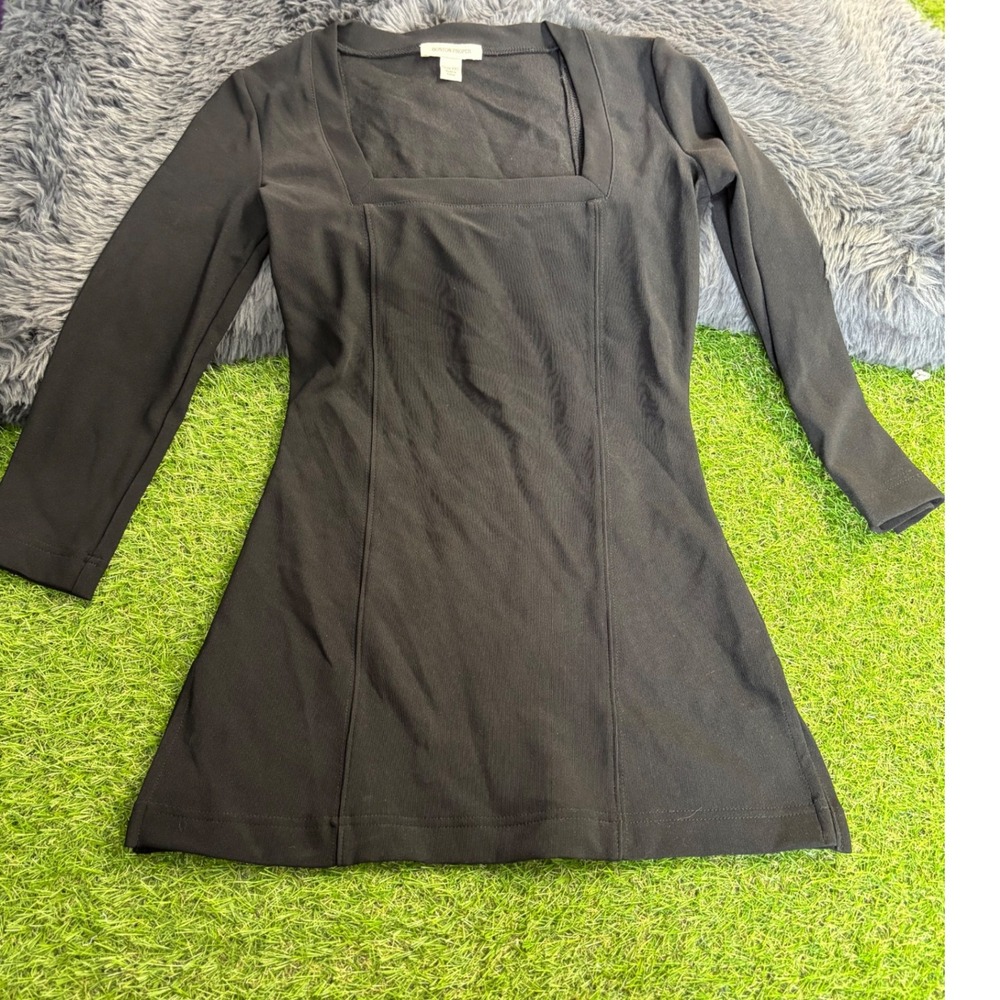 Boston Proper top XXS Black 3/4 Sleeve Square‎ Neck Career Minimalist